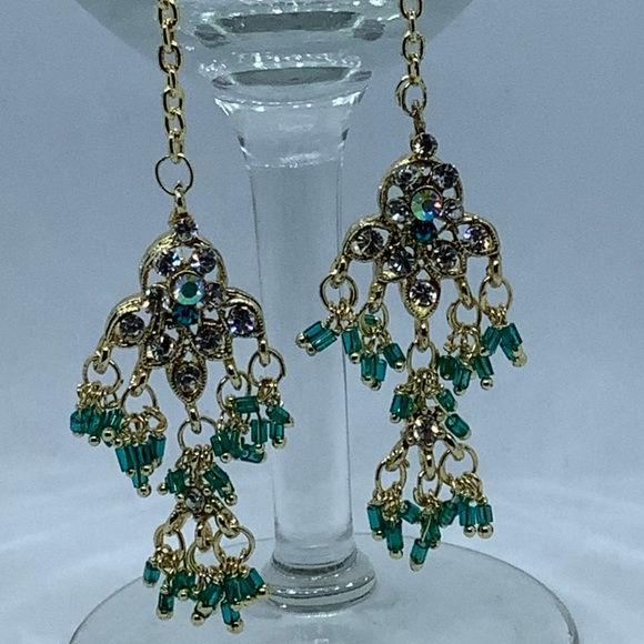 Dangle earrings with Hair Chain / Hook - Picture 2 of 4